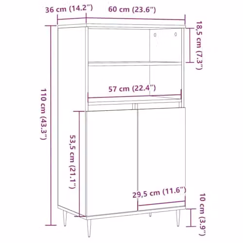 vidaXL Highboard in Old Wood Brown, Engineered Wood with Hinged Doors and Internal Shelves, W: 60 cm, D: 36 cm, H: 110 cm – 3