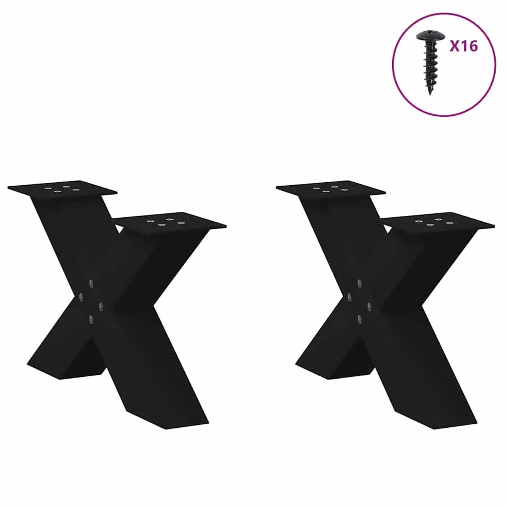 Berkfield Home X-Shaped Coffee Table Legs, 2 Piece Set, Black Steel, H: 60 cm, W: 31 cm – 2