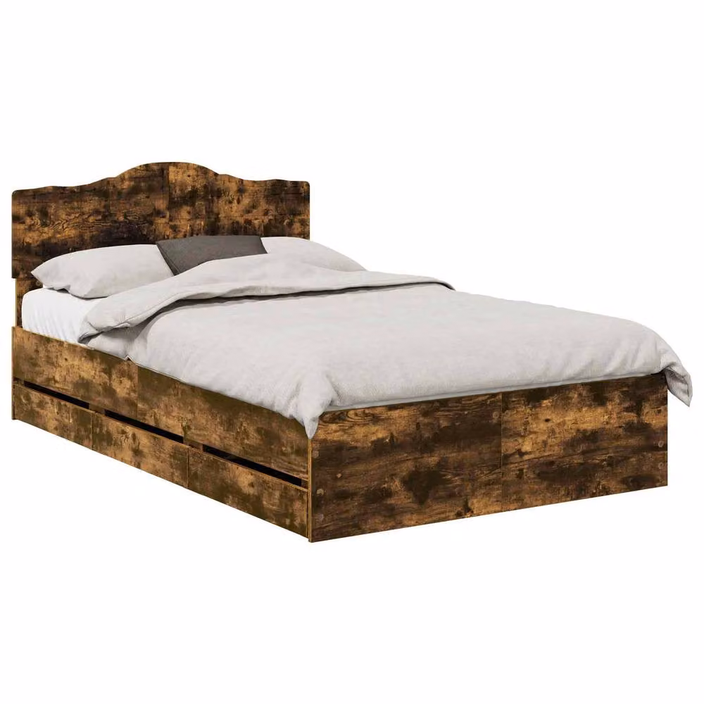 Berkfield Home Modern Bed Frame with Drawers in Smoked Oak Brown, W/D/H: 120 x 190 cm – 2