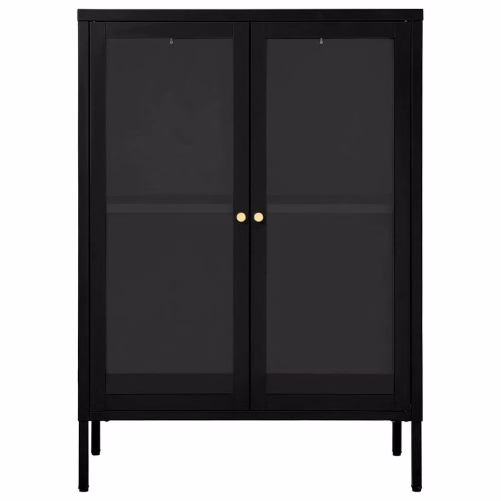 Berkfield Home Black Steel and Glass Sideboard, W: 75 cm, D: 35 cm, H: 105 cm – 3