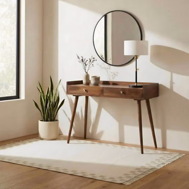 FurnitureboxUK Vinson Rectangle Walnut and Mango Wood 2 Drawer Console Table in Brown – 1