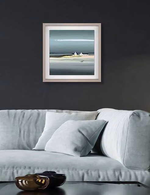 Gallery Direct Sapphire Framed Abstract Landscape Photograph in Duck Egg, White, Grey, Yellow and Blue