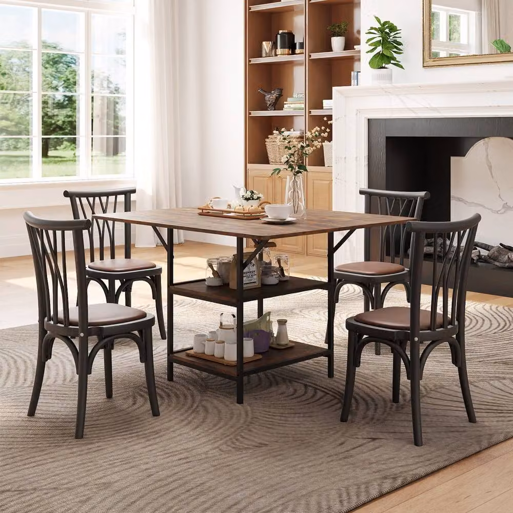 Costway Rectangular Dining Table with Storage Shelves in Brown – 6