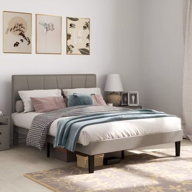 HOMCOM Velvet Bed Frame with Headboard in Grey, 140 x 200 cm