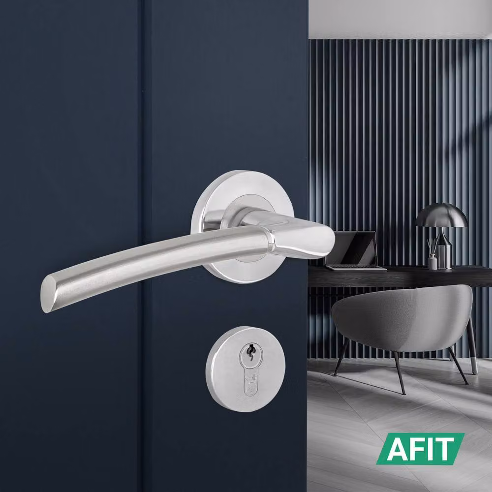 AFIT Duo Finish Silver Door Handle Euro Lock Thumbturn Cylinder Set with Hinges, W/D/H: 15 x 15 x 1.5 cm – 3