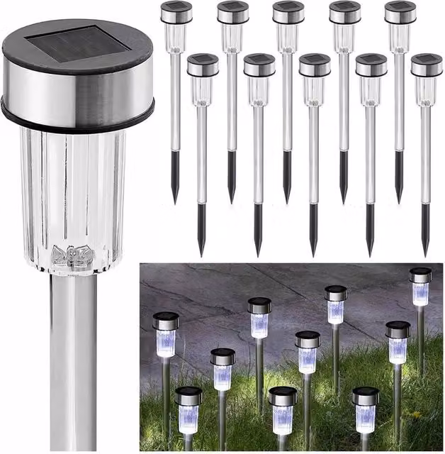 Nordara 10 Pack Solar Garden Pathway Stake Lights in Silver