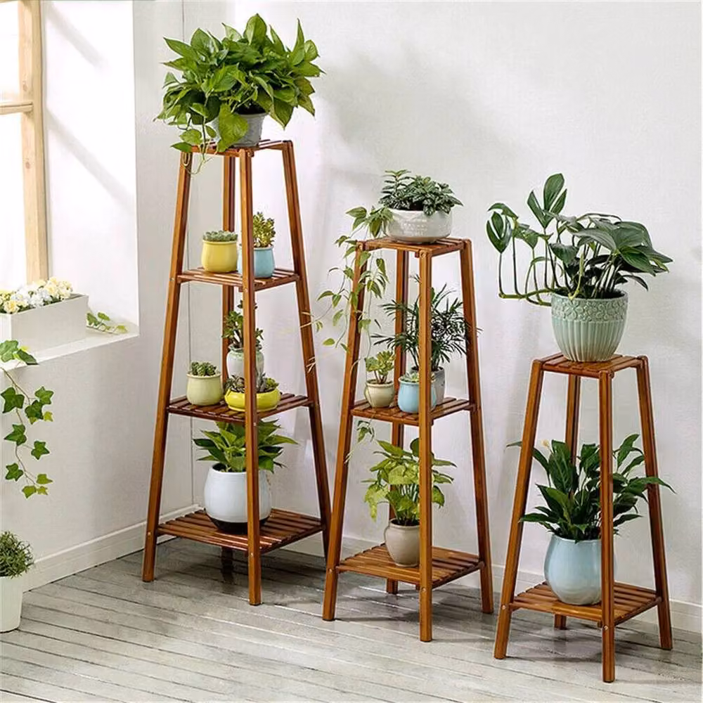 NESTLUNE 3-Tier Tall Bamboo Plant Stand in Brown, H 100 x W 15 x D 15 cm – 3