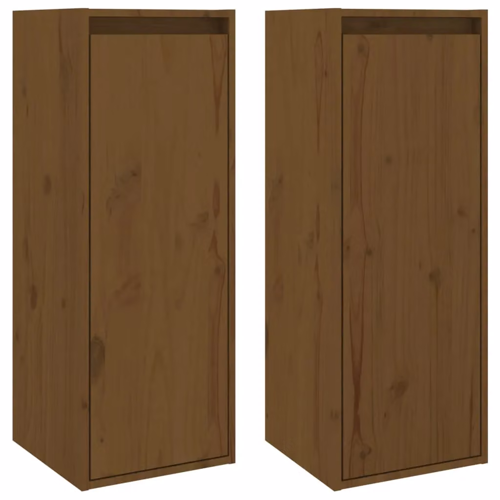 Berkfield Home Set of 2 Solid Wood Pine Wall Cabinets in Honey Brown, W/D/H: 30 x 30 x 80 cm – 2