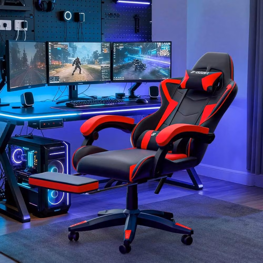 Gartistgo Ergonomic Gaming Chair in Red with Footrest, Headrest and Armrests – 6