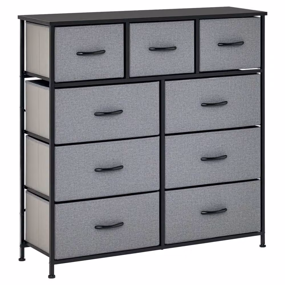 Nordara 9 Drawer Storage Chest Dresser with Foldable Fabric Bins in Grey – 3