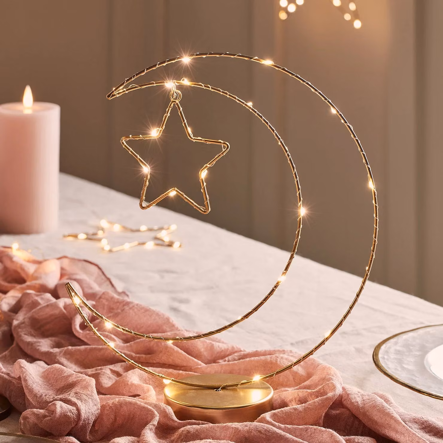 Lights4fun Gold Moon and Star Micro Warm White LED Battery Operated Ramadan Table Decoration – 1