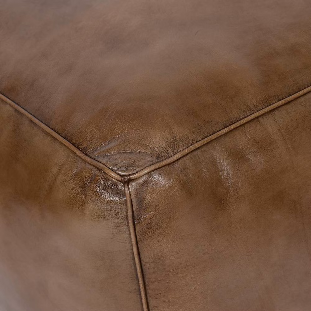 Elm Home And Garden Large Pommel Footstool Ottoman in Tan Brown Genuine Leather – 3