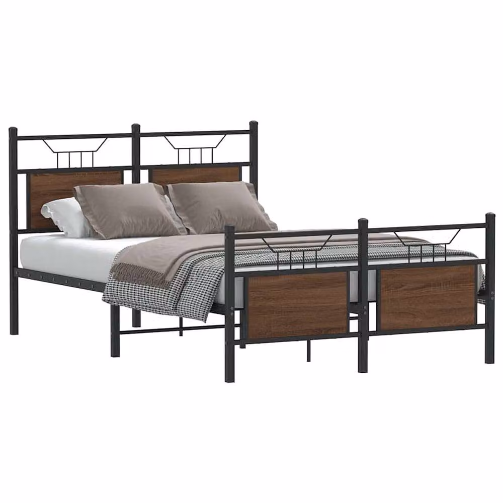 Berkfield Home Small Double Oak Wood and Metal Bed Frame, Brown, W/D/H: 120 x 190 cm – 2