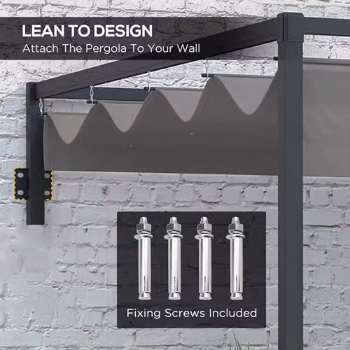 Outsunny Wall Mounted Lean To Pergola with Retractable Roof in Grey – 3