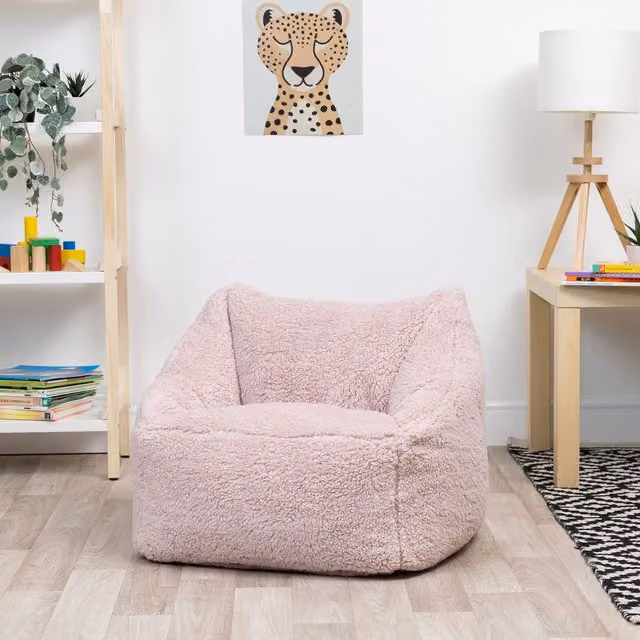 icon Kids Natalia Teddy Berber Fleece Childrens Bean Bag Armchair in Pale Pink