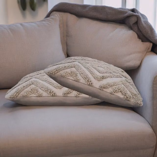 Artisan Furniture Grey Mini Diamond Tassel Cotton Square Cushions, Pack of 2