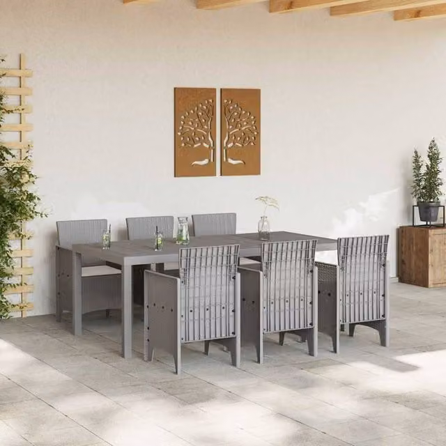 Berkfield Home Modern 7 Piece Garden Dining Set with Light Grey Cushions and Poly Rattan