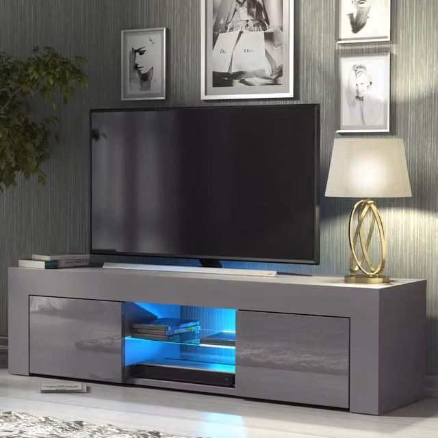 Mex Furniture LTD Loom TV Unit in Dark Grey with Glossy Doors and LED Lights, W: 130 cm, D: 35 cm, H: 35 cm