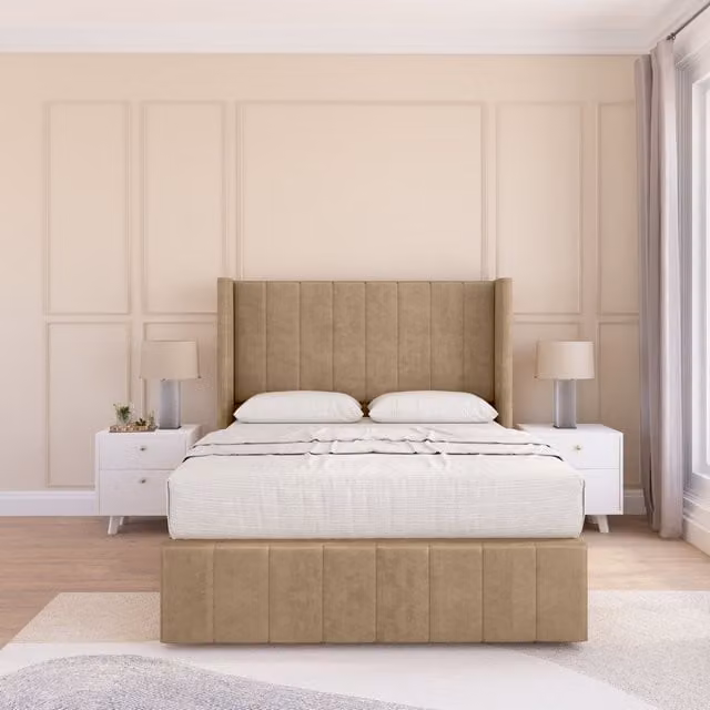 Sloomy Melbourne Naples Wingback Bed Set with Floor Standing Headboard in Brown, Single, W: 90 cm, D: 200 cm