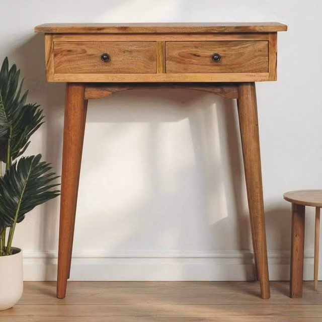 STILVORA Mid-Century Mango Wood Console Table in Brown – 1