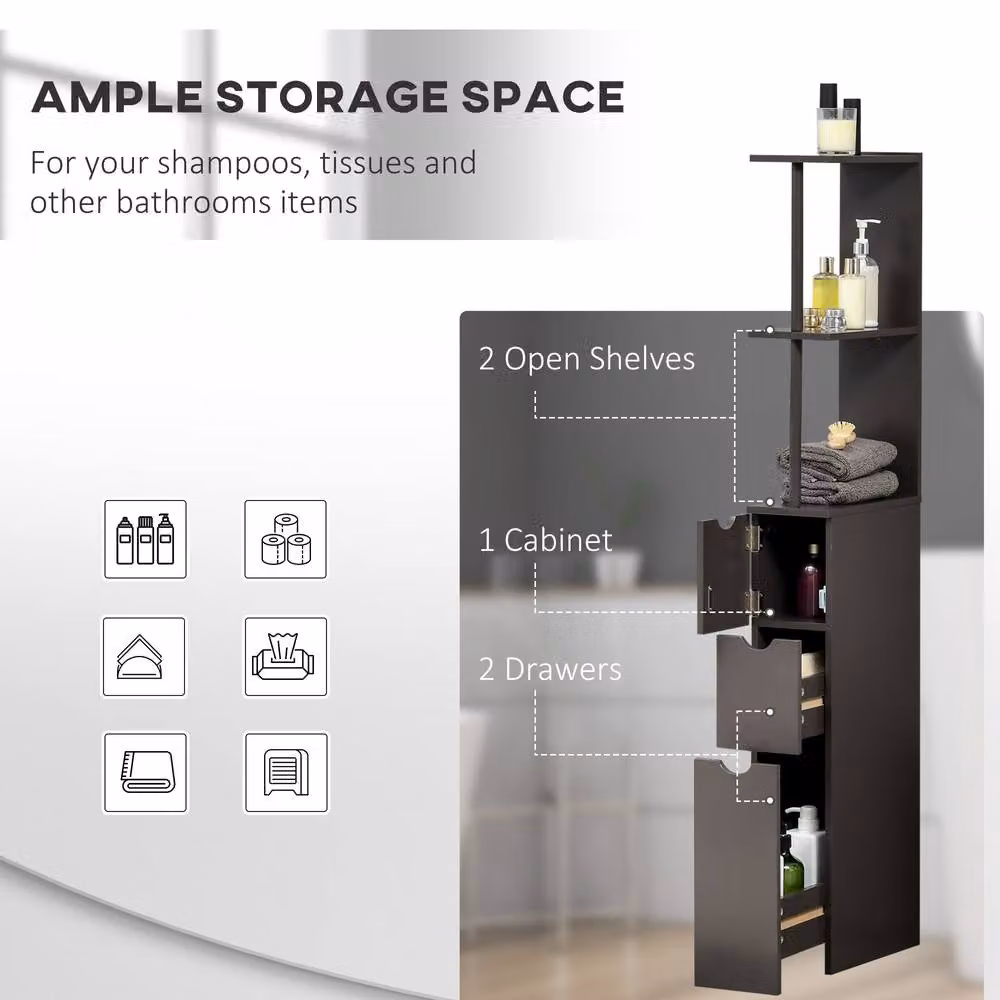 STILVORA Tall Brown Bathroom Storage Cabinet with Internal Shelves and Drawers – 3