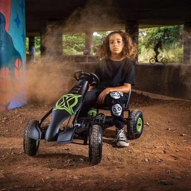 Xootz Viper Kids Ride-On Pedal Go Kart in Black and Green