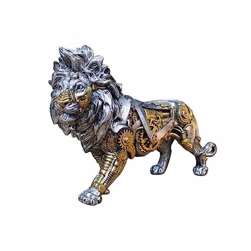 Gifts Direct 2 U Steampunk Lion Ornament in Silver and Gold Resin