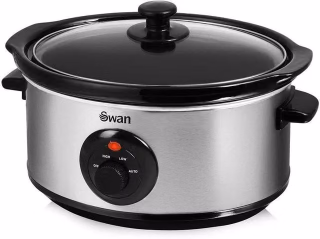 Swan 3.5 Litre Stainless Steel Slow Cooker with Keep Warm Function, 200W, Silver – 6