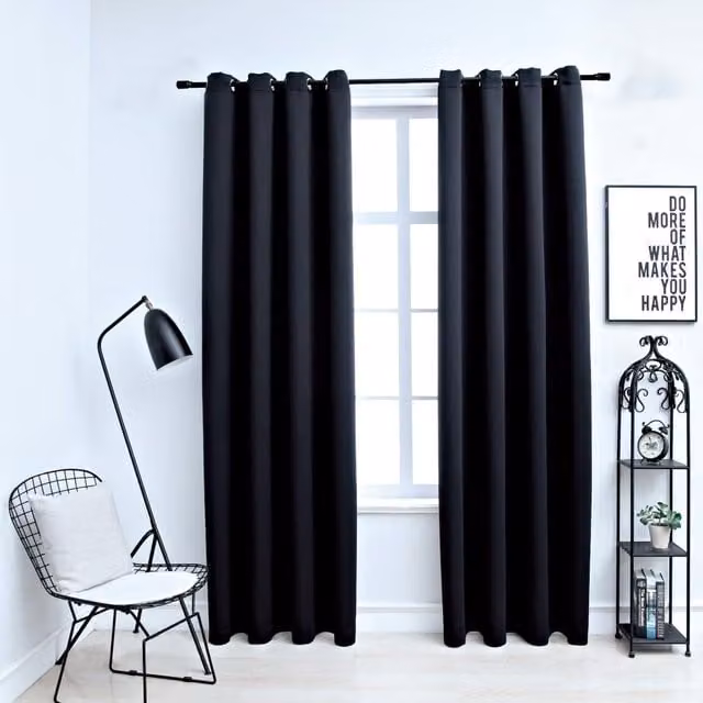 Berkfield Home Blackout Curtains with Eyelets, 2 Pack, Black, W: 140 cm, H: 245 cm – 1