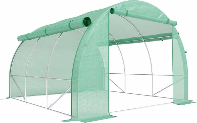 Outsunny Walk-in Polytunnel Greenhouse in Green with Roll-up Sidewalls, Zipped Door and 6 Ventilation Windows, W: 300 cm, D: 300 cm, H: 200 cm – 1