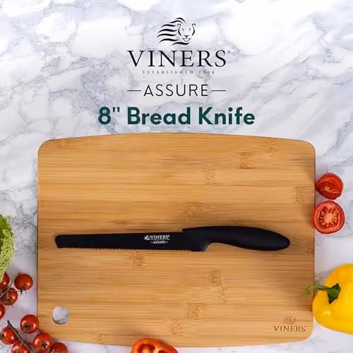 Viners Assure 8 inch Bread Knife with Stainless Steel Serrated Blade and Black Plastic Soft Grip Handle – 2