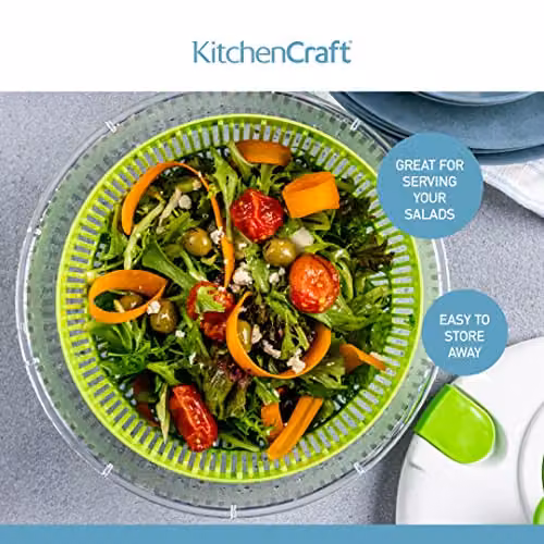 KitchenCraft Salad Spinner in White and Green, 25 cm Diameter – 3
