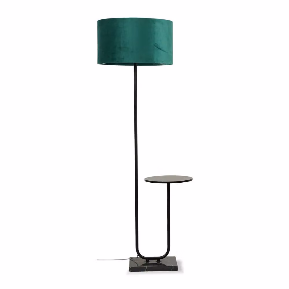 ValueLights Tavel Modern Floor Lamp with Brushed Matt Black Metal Base and Bottle Green Velvet Shade – 2