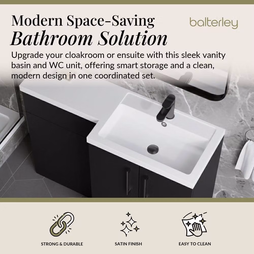 Balterley Modern Matt Grey Right-Hand Vanity and WC Unit Combination, W: 110 cm, H: 84 cm – 2