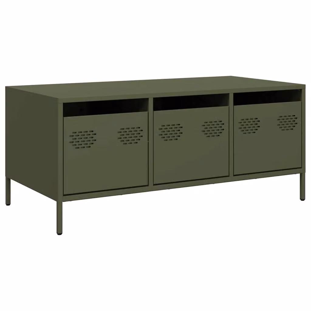 Berkfield Home Industrial Rectangular Coffee Table in Matt Olive Green, W/D/H: 101.5 x 50 x 43.5 cm – 2