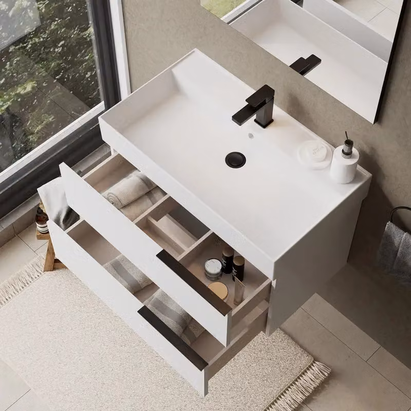 Banyetti Celtic Wall Hung Bathroom Vanity Unit with Veneto 1 Tap Hole Basin, Gloss White, W: 80 cm, D: 45 cm, H: 45 cm – 3