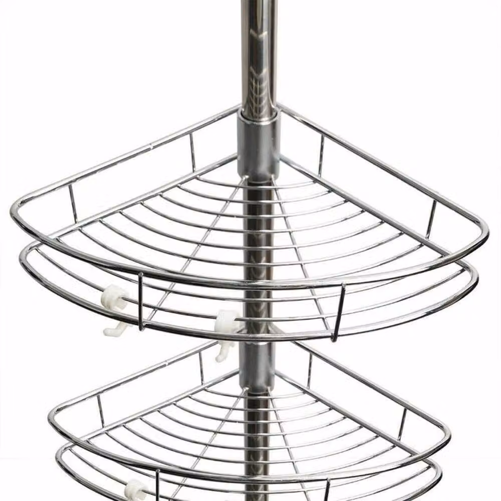FLAVORA Silver Stainless Steel Telescopic Wall Mounted Corner Bathroom Shelf with Adjustable Shelves – 2