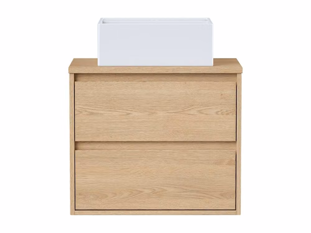 Vente-unique Suspended Bathroom Furniture with Countertop Sink in Light Oak Veneer, W: 60 cm, D: 45 cm, H: 50 cm – 2