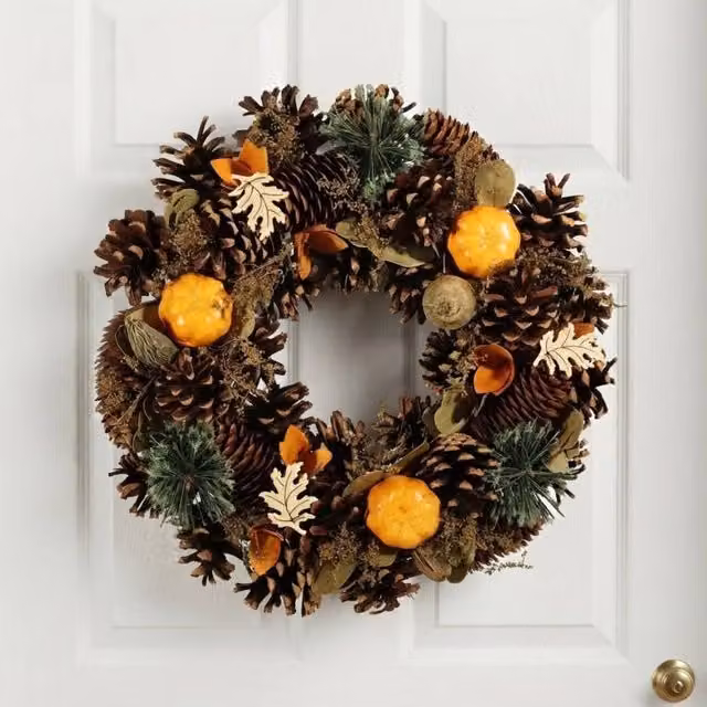 Garden Greatness Decorative Autumn Harvest Pumpkin Wreath in Multicolour Orange and Yellow, Diameter: 30 cm