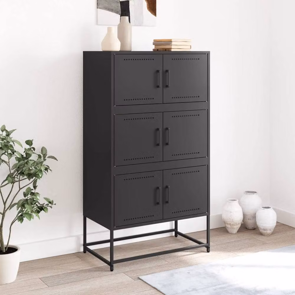 Berkfield Home Industrial Metal Sideboard in Matt Black, W/D/H: 68.5 x 38.5 x 123.5 cm – 3