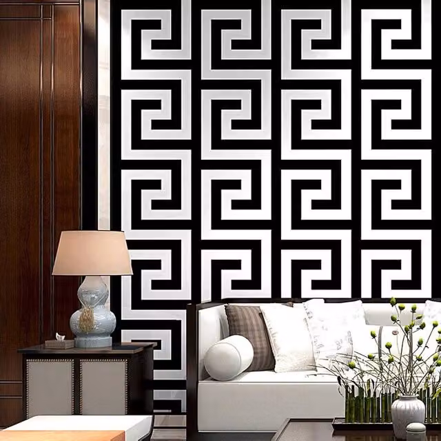 EONLION Black and White Geometric Abstract Wallpaper Roll, Width: 100 cm