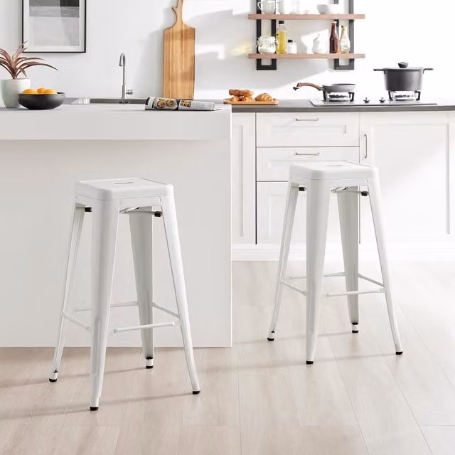 FurnitureboxUK Set of 2 Colton Tolix Style Metal Stackable Retro Industrial Bar Stools in White