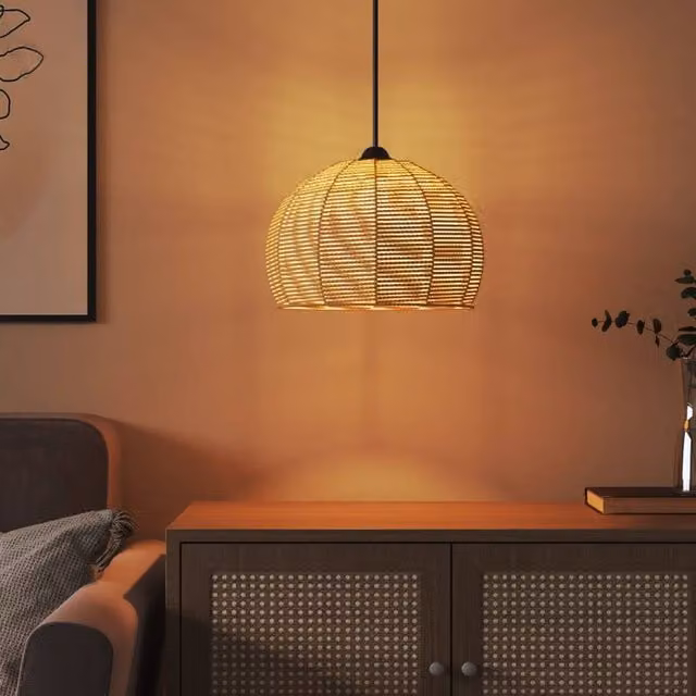 Berkfield Home Charming Boho Dome Ceiling Lamp Shade in Beige Metal and Paper, W: 36 cm, H: 26 cm