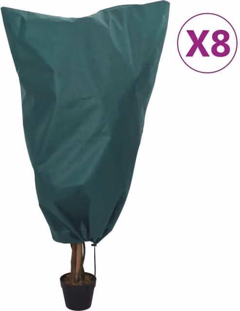 Berkfield Home Plant Fleece Covers with Drawstring, 8 Pack, Green, W/H: 0.8 x 1.2 m