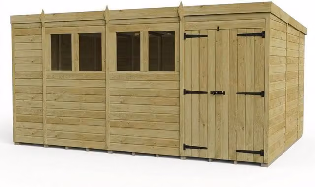 Buttercup Farm Brown Timber Pent Garden Shed with Double Doors and Windows, W/D/H: 426.72 x 305.0 x 210.0 cm – 1