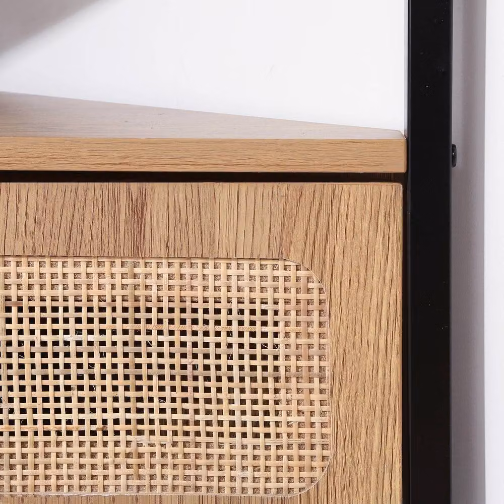 CALICOSY Jaya Corner TV Unit with Rattan Caning and 1 Door, Light Brown, Width: 100 cm – 4
