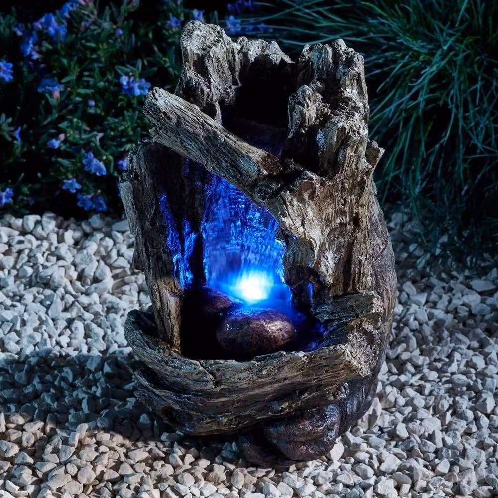 NESTLUNE Serenity Tabletop Cascade Tree Trunk Waterfall with LED Light, Brown, W: 15 cm, H: 100 cm – 3