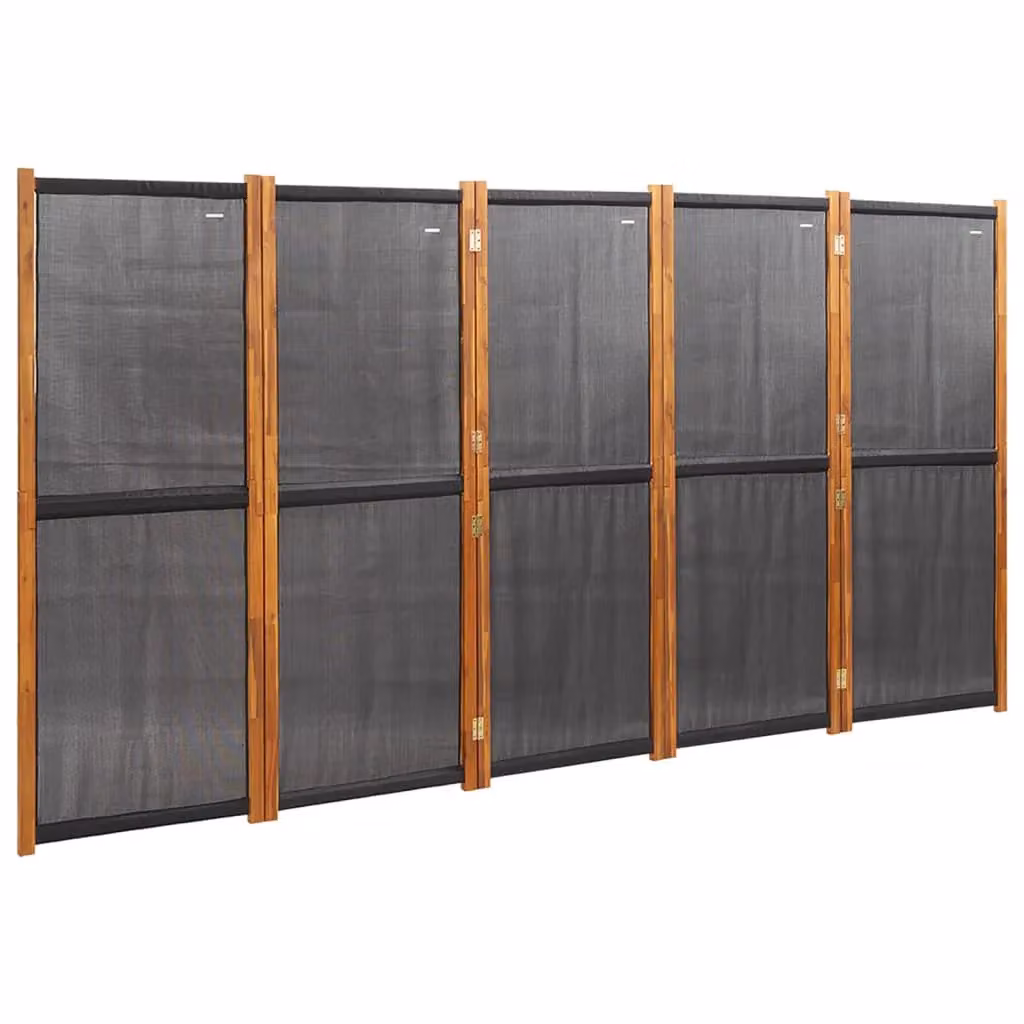 Berkfield Home 5-Panel Acacia Wood Room Divider in Black, W: 350 cm, H: 180 cm – 2