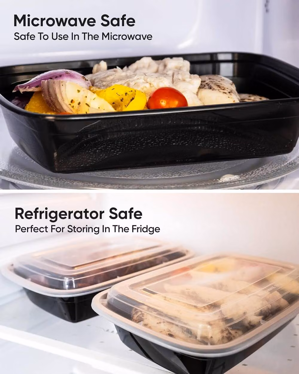 Adanis 10 Pack Reusable Plastic Meal Prep Containers with Snap Lids, 950ml, Black – 5