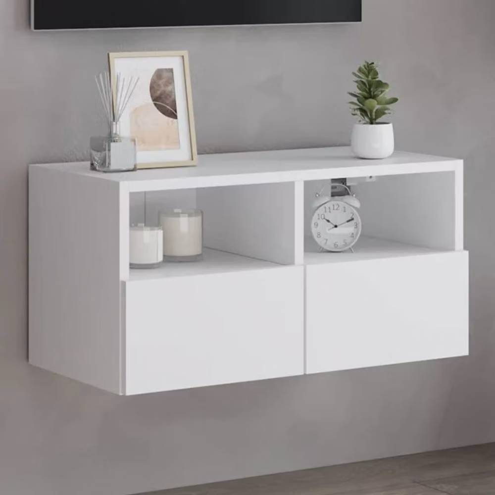Berkfield Home White Wall Mounted TV Cabinet with Hinged Doors and Internal Shelves W/D/H: 60 x 30 x 30 cm – 2